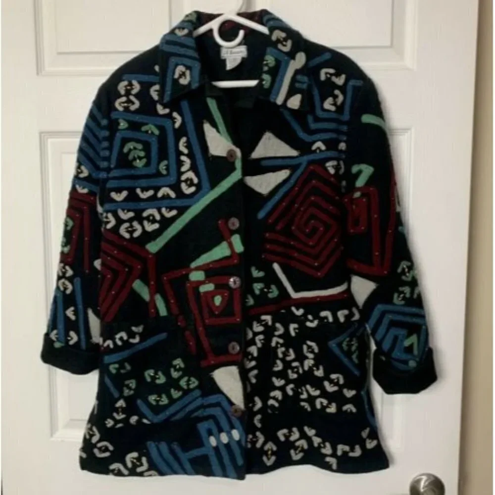 JA Resorts Abstract Women’s Small Mixed Media Wool Coat Embellished Vintage